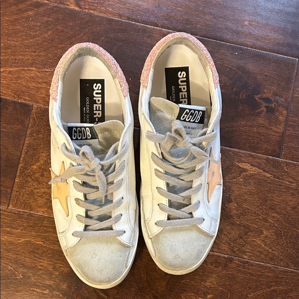 Golden Goose White and Pink Sneakers